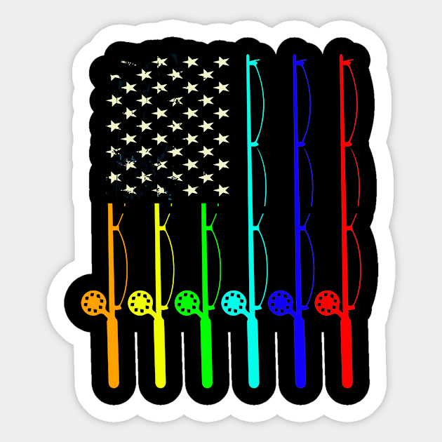 LGBT Pride Spinning Rod Fishing Pole USA Flag 4th of July Sticker by AdrianBalatee